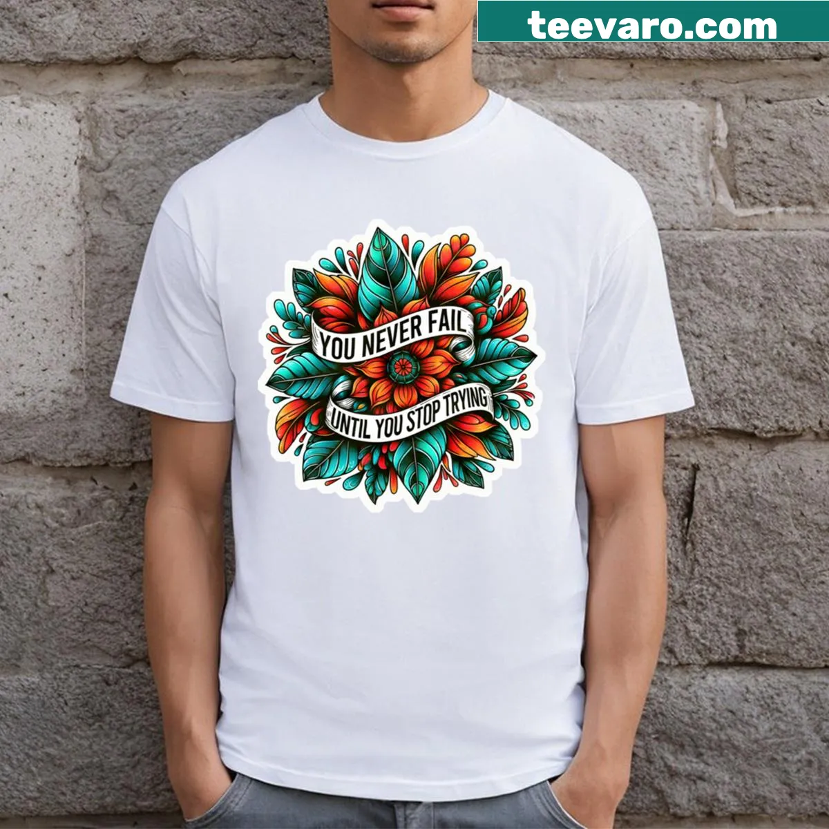 Inspirational typography t-shirt with a motivational phrase — on a men's t-shirt