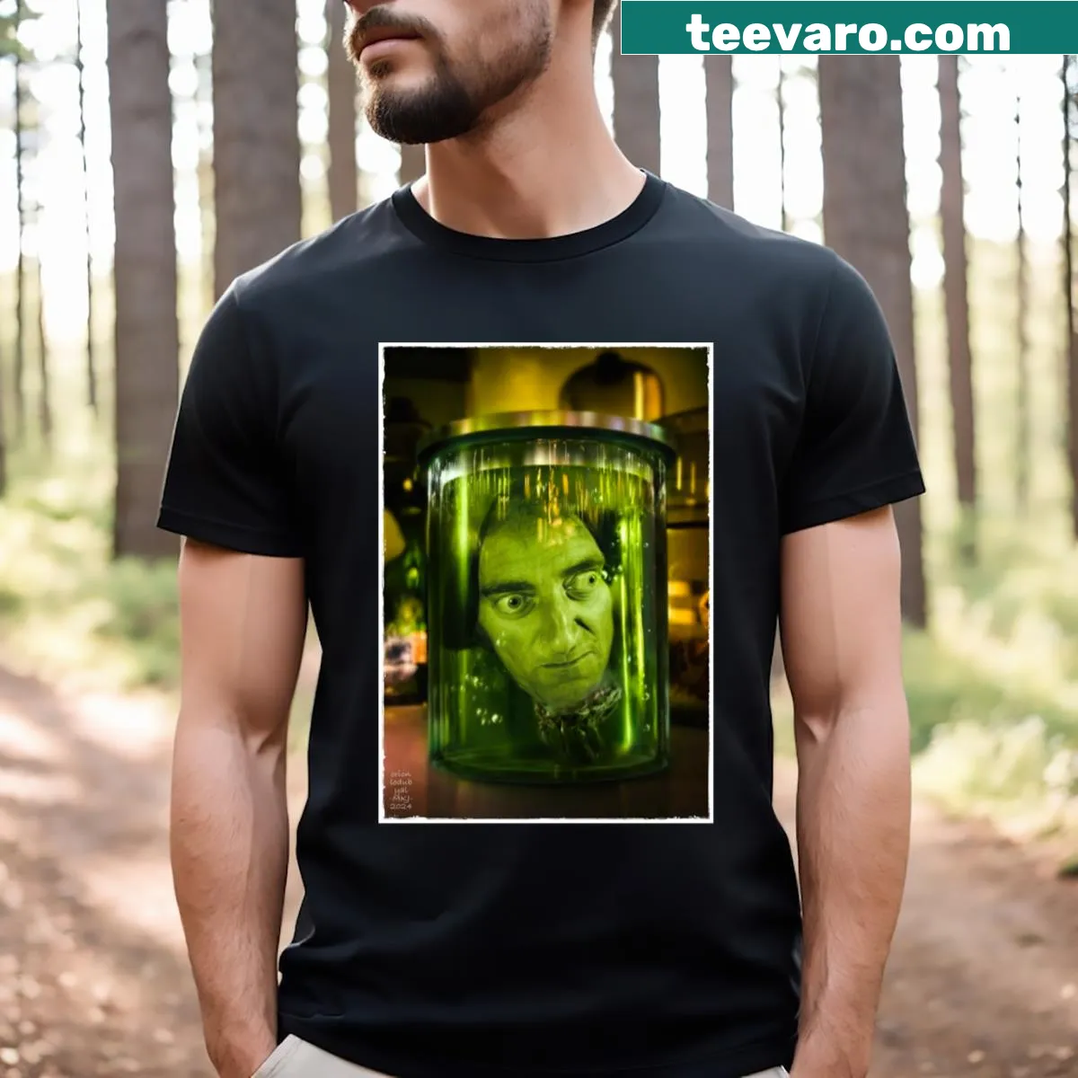 T-shirt featuring Igor in a jar from Young Frankenstein — on a men's t-shirt