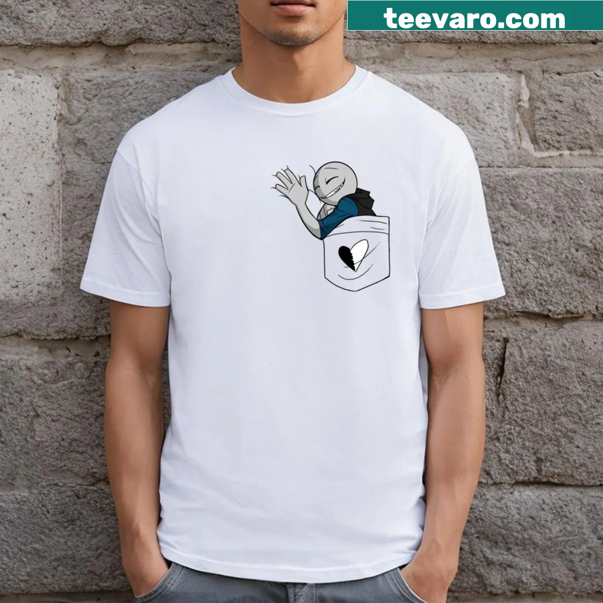Playful typography t-shirt saying Your Boyfriend's Pocket — on a men's t-shirt