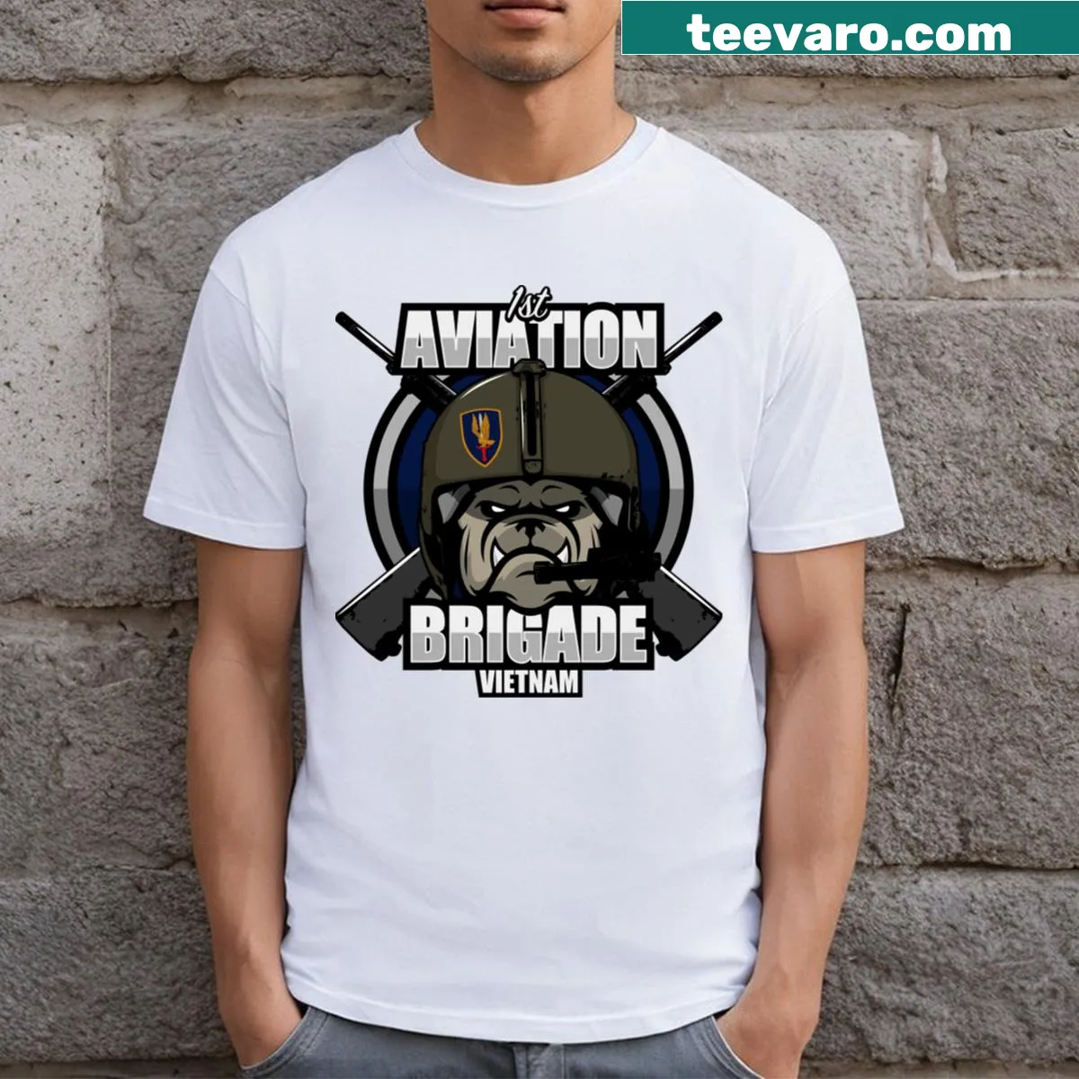 T-shirt honoring the 1st Aviation Brigade Vietnam — on a men's t-shirt