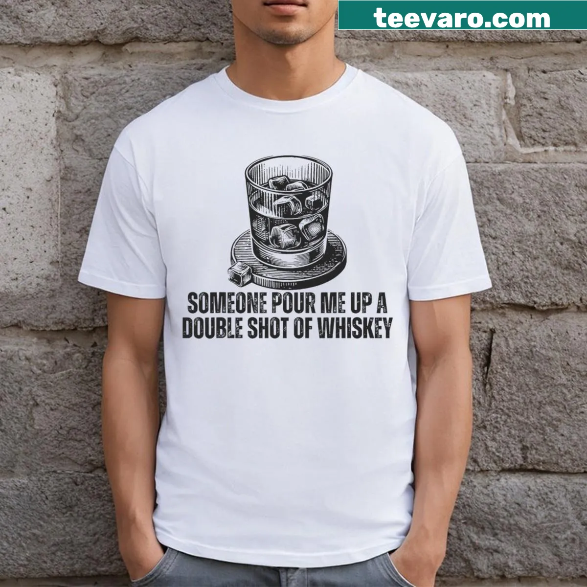 Funny T-shirt with a bar song theme and whiskey reference — on a men's t-shirt