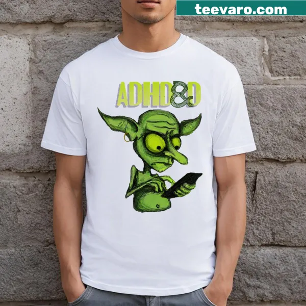 Playful goblin graphic on a quirky ADHD-themed T-shirt