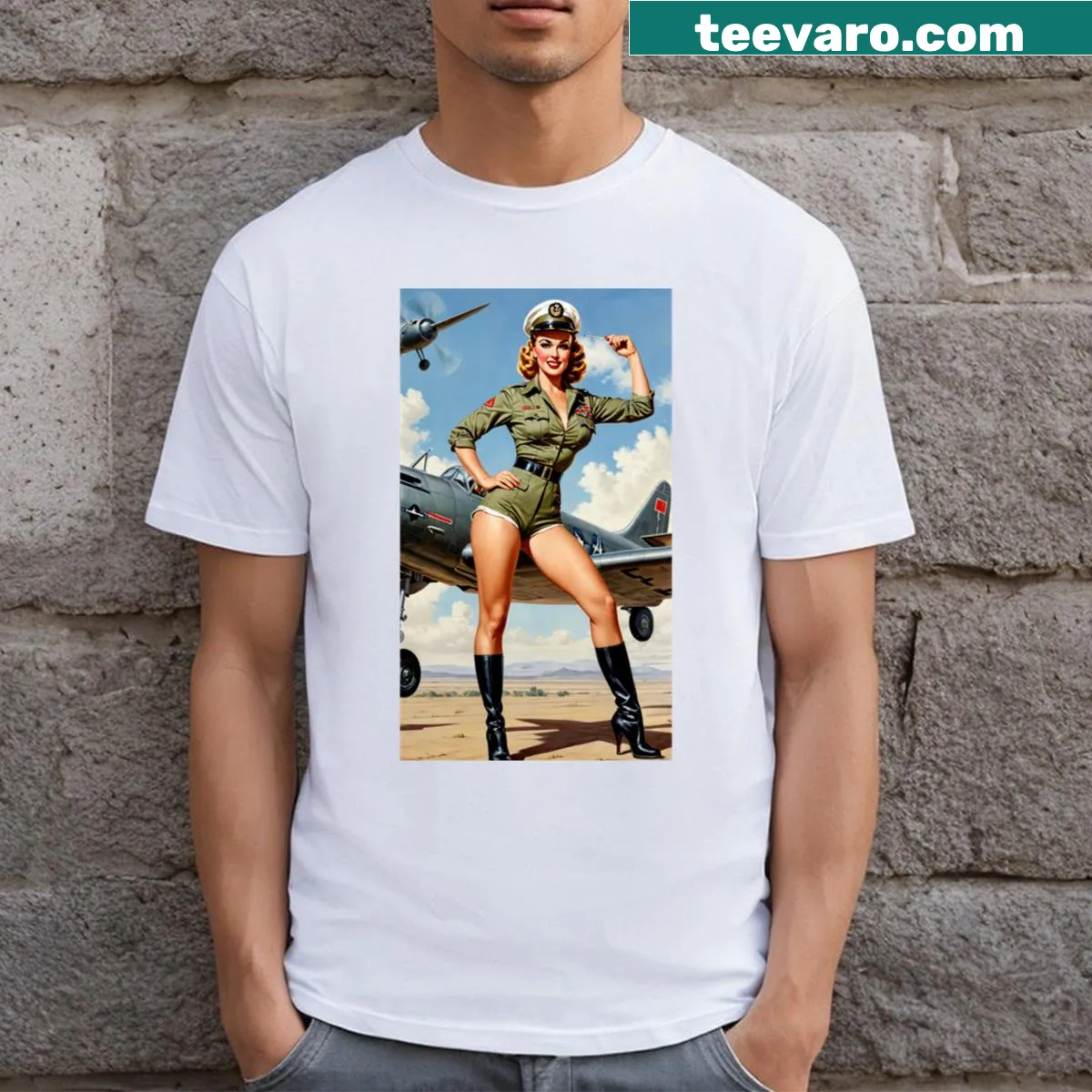 Vintage Air Force T-shirt with pin-up girl design — on a men's t-shirt