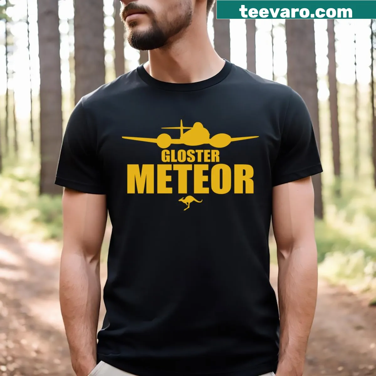 Vintage t-shirt featuring the Australian Gloster Meteor aircraft — on a men's t-shirt