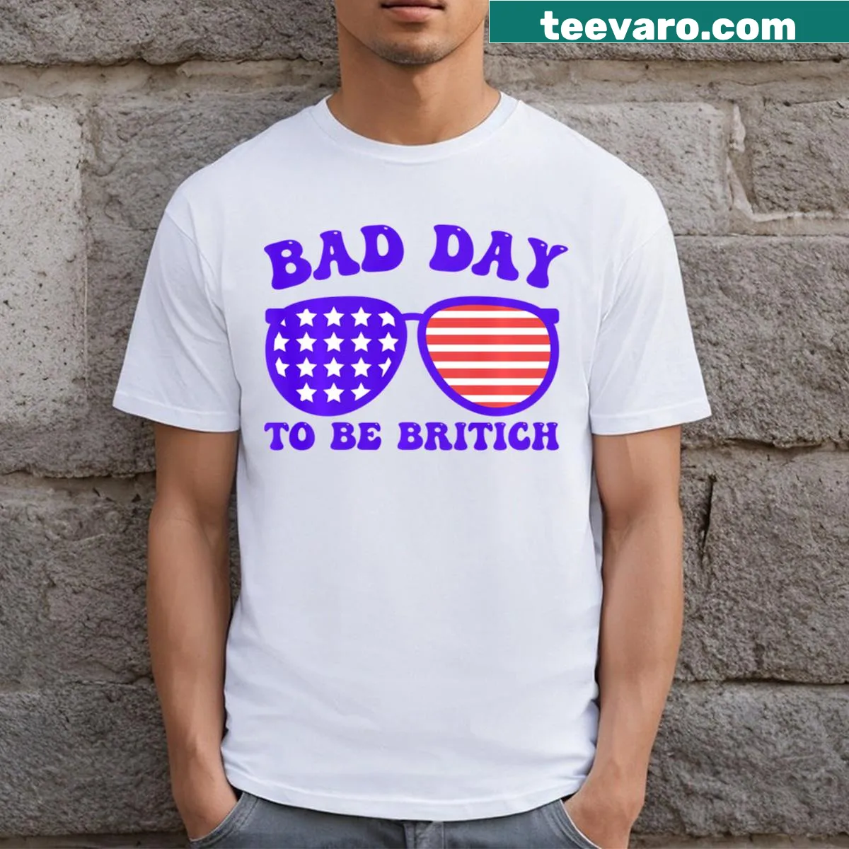 Funny 4th of July t-shirt with a humorous take on being British — on a men's t-shirt