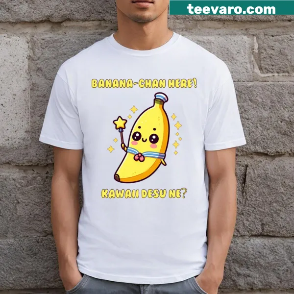 Cute kawaii banana character graphic on a t-shirt