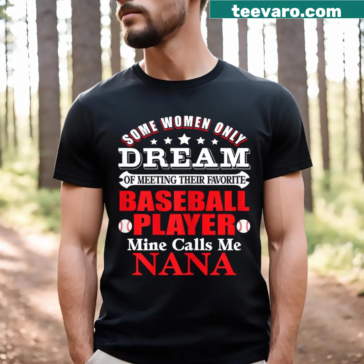 Text 'Baseball Nana' on a casual t-shirt — on a men's t-shirt
