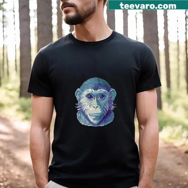 Cartoon design of a blue monkey head on a t-shirt