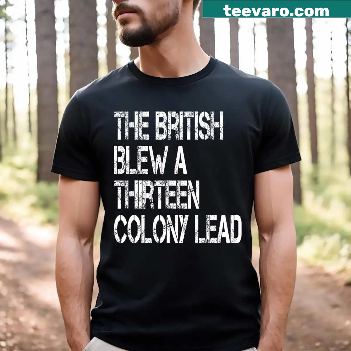 Funny graphic shirt referencing British history and Philadelphia — on a men's t-shirt