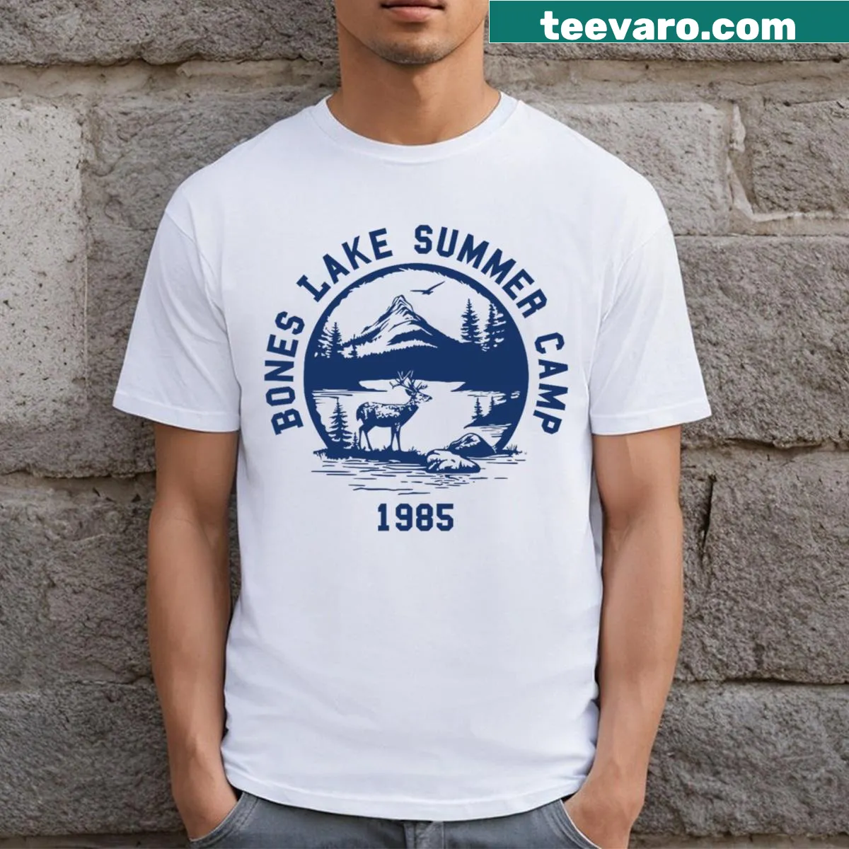 Illustrated T-shirt inspired by camping and outdoor adventures — on a men's t-shirt