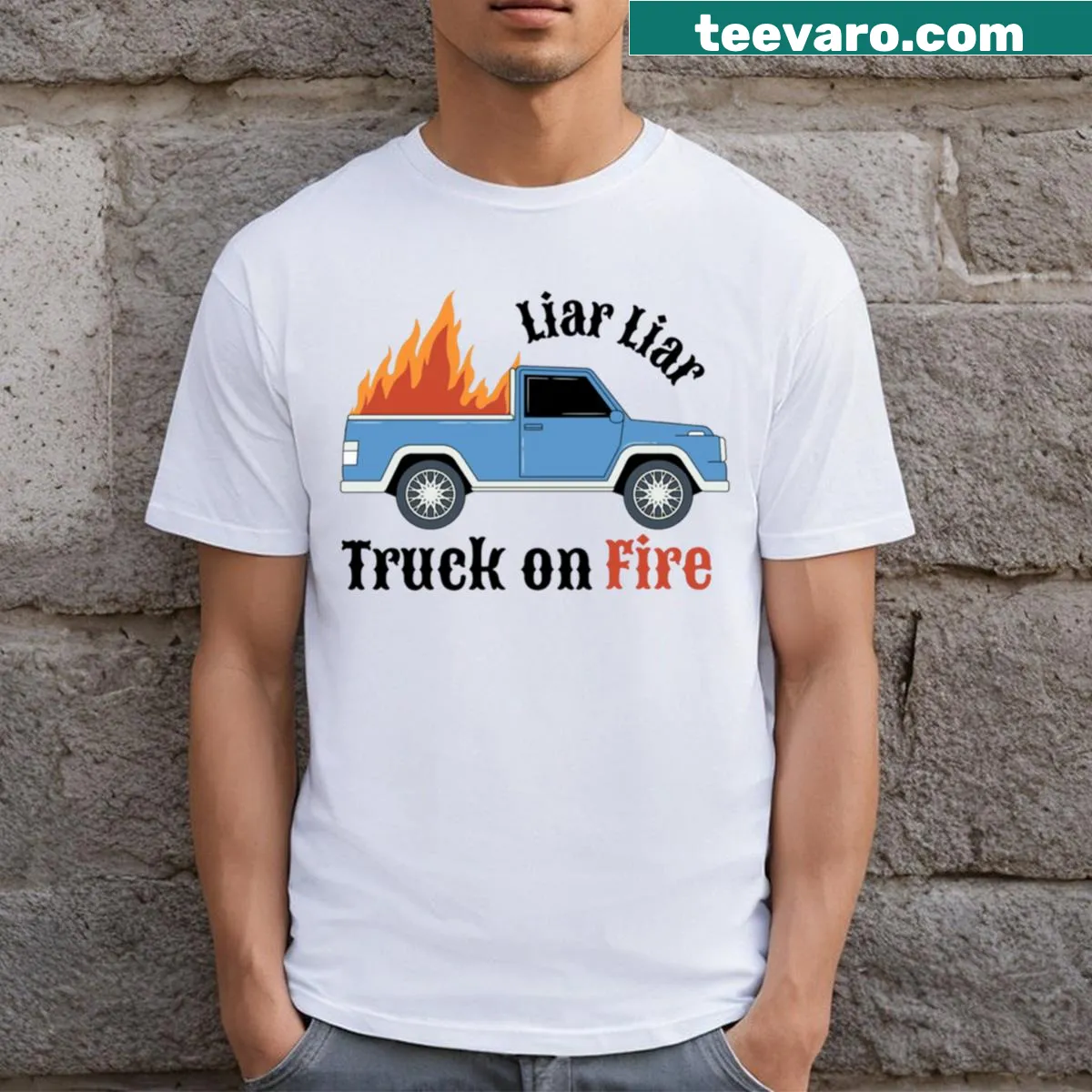 Truck on fire graphic on Carly Pearce T-shirt — on a men's t-shirt