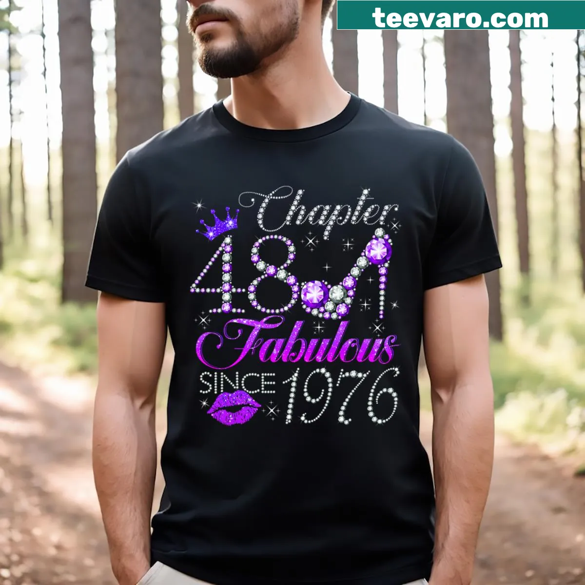 Typography T-shirt with 'Fabulous Since 1976' text for birthdays — on a men's t-shirt