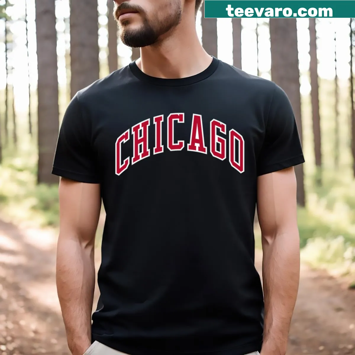 Minimalist t-shirt featuring the Chicago skyline graphic. — on a men's t-shirt