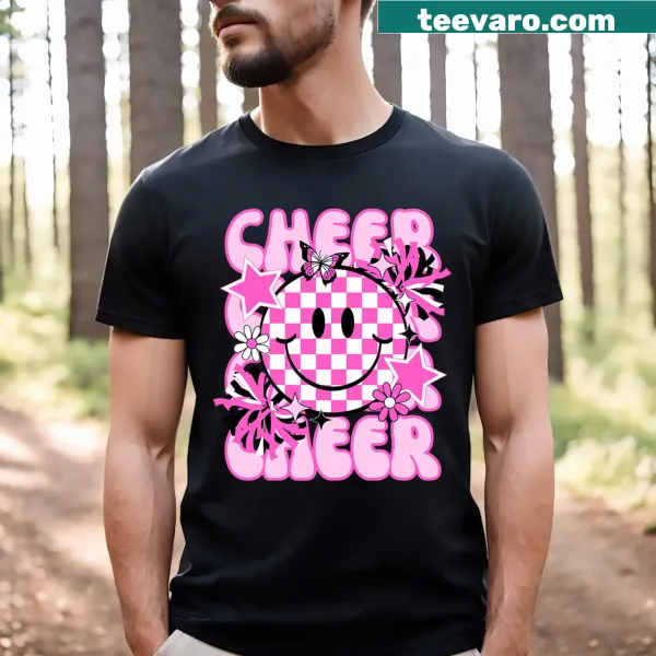 Retro T-shirt featuring a cheerful cheerleader tumbling graphic