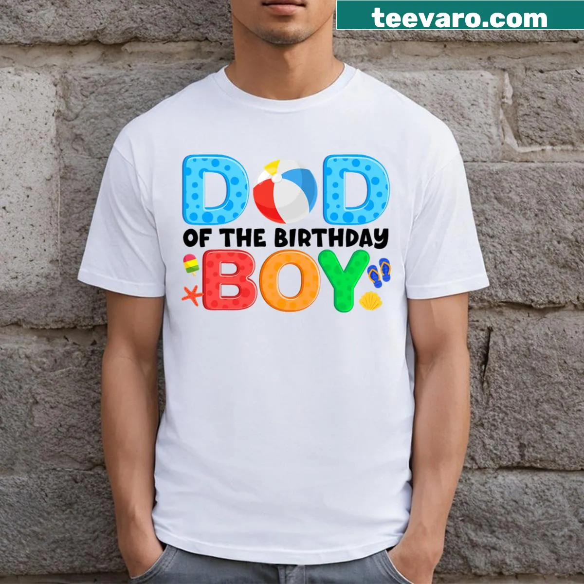 Cute beach ball graphic T-shirt for kids' birthday celebrations — on a men's t-shirt