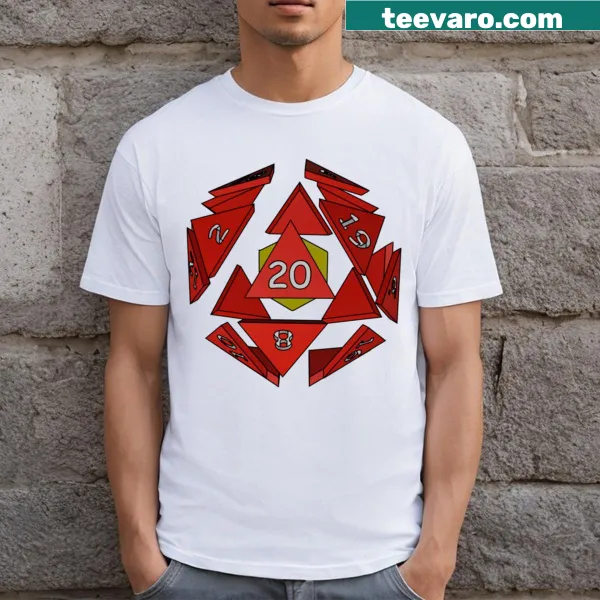 D20 die exploding graphic T-shirt inspired by Dungeons and Dragons