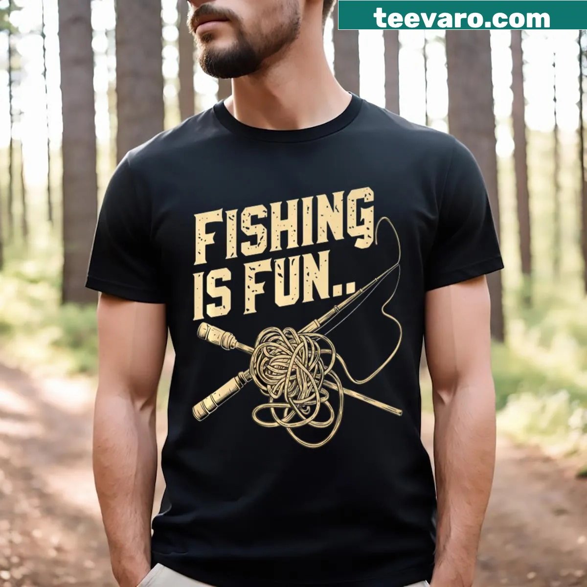 Humorous fishing-themed t-shirt with birds nest design — on a men's t-shirt