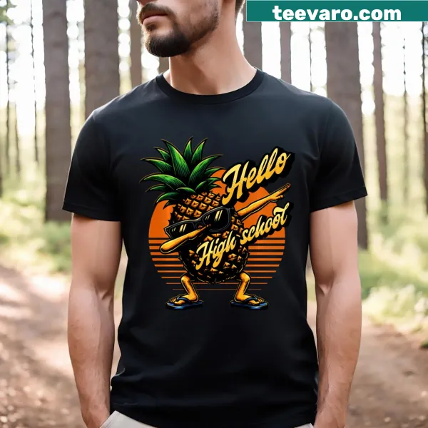 Cartoon pineapple dabbing with playful text for kids' summer t-shirt