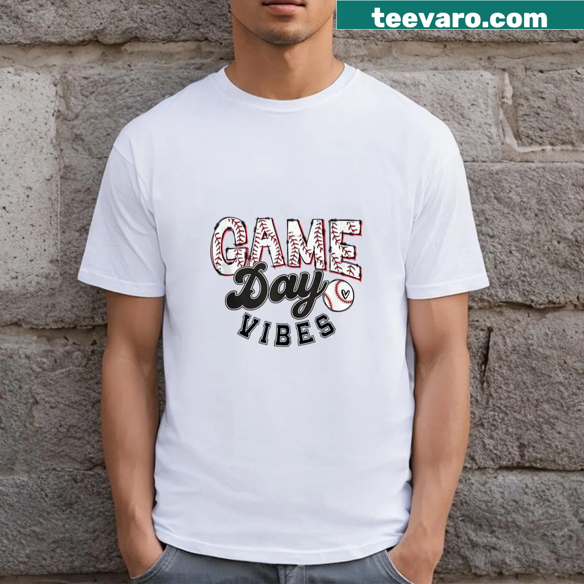 Cute Baseball Mama graphic T-shirt for baseball moms — on a men's t-shirt
