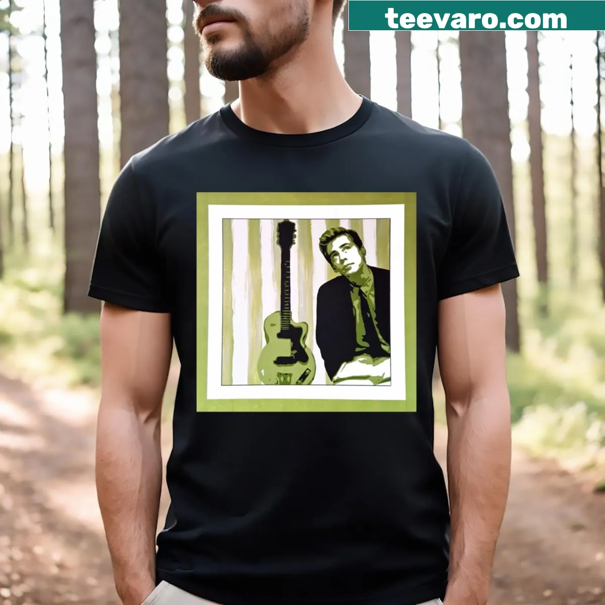 Vintage-style t-shirt featuring Haircut 100 in retro font. — on a men's t-shirt