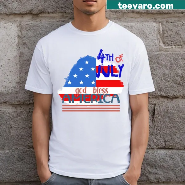 Patriotic shirt celebrating the 4th of July with festive designs