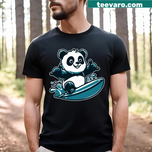 Cute illustration of a happy panda on a t-shirt, radiating joy and warmth.