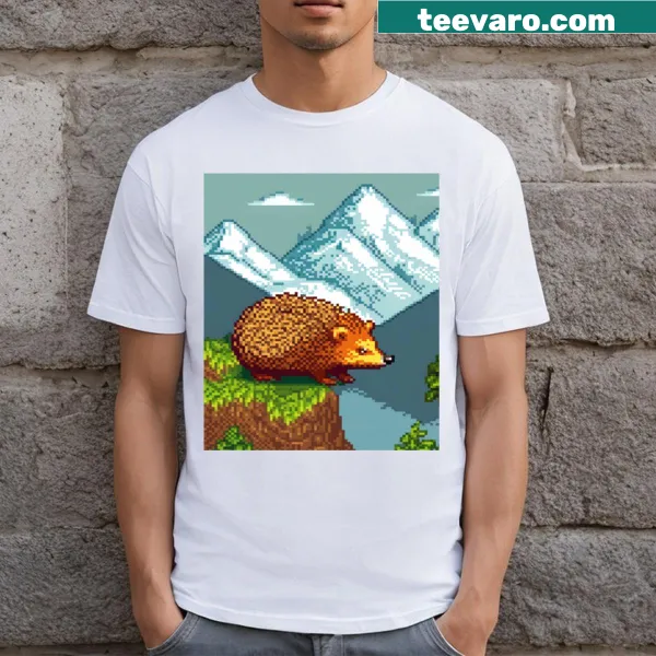 Pixel art hedgehog T-shirt with a cute design