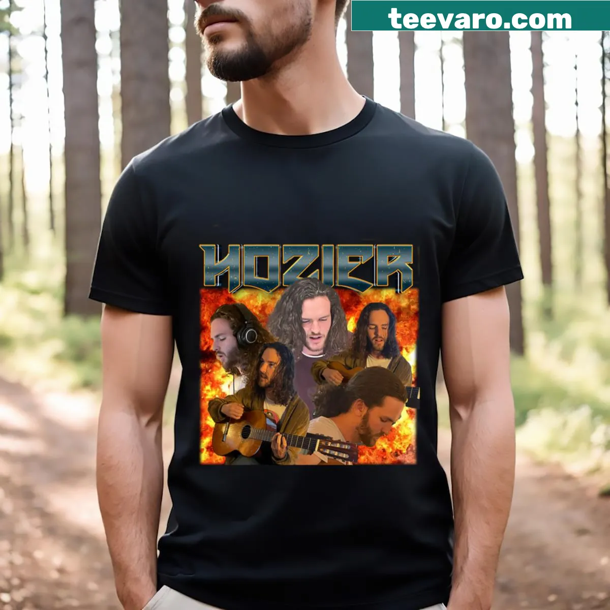 Wordmark design for Hozier Fan Club on a T-shirt — on a men's t-shirt