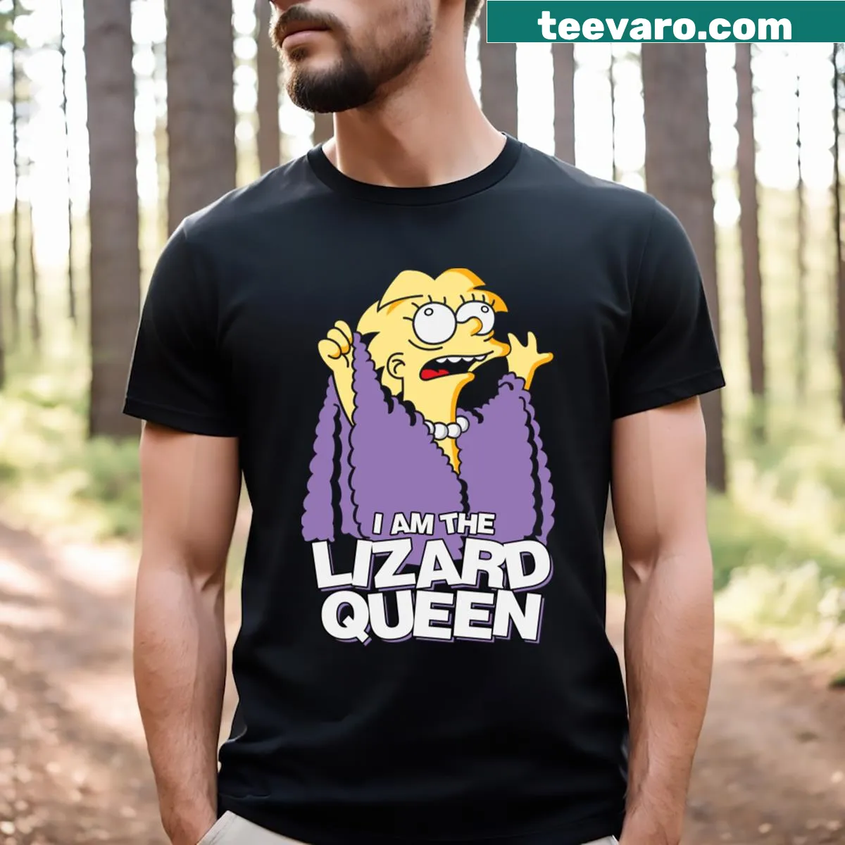 T-shirt declaring 'I Am The Lizard Queen' in bold text. — on a men's t-shirt
