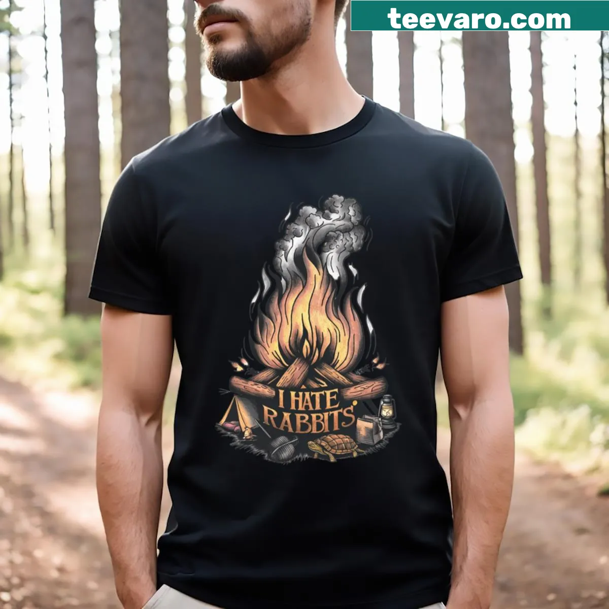 T-shirt with a humorous message about hating rabbits. — on a men's t-shirt