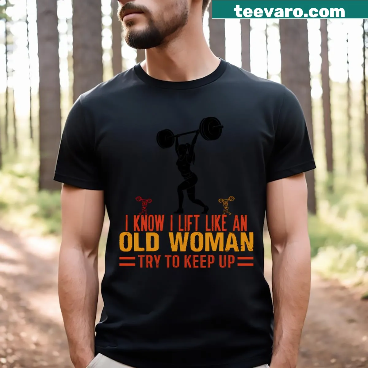Funny gym t-shirt with bold lifting quote — on a men's t-shirt
