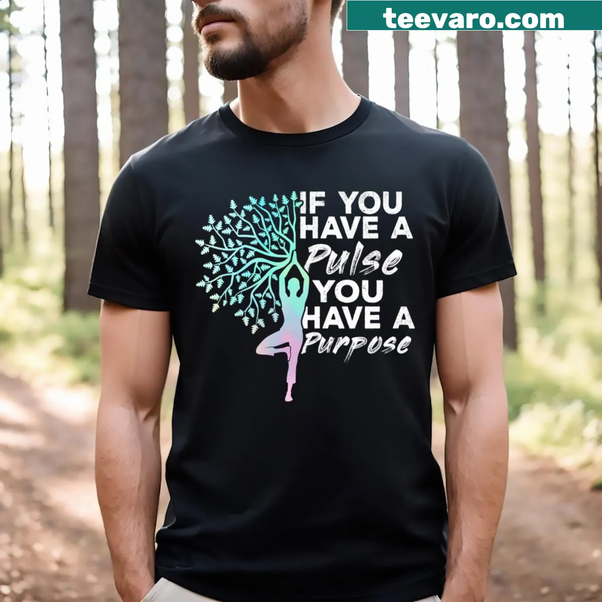 Inspirational t-shirt with a motivational saying about purpose — on a men's t-shirt