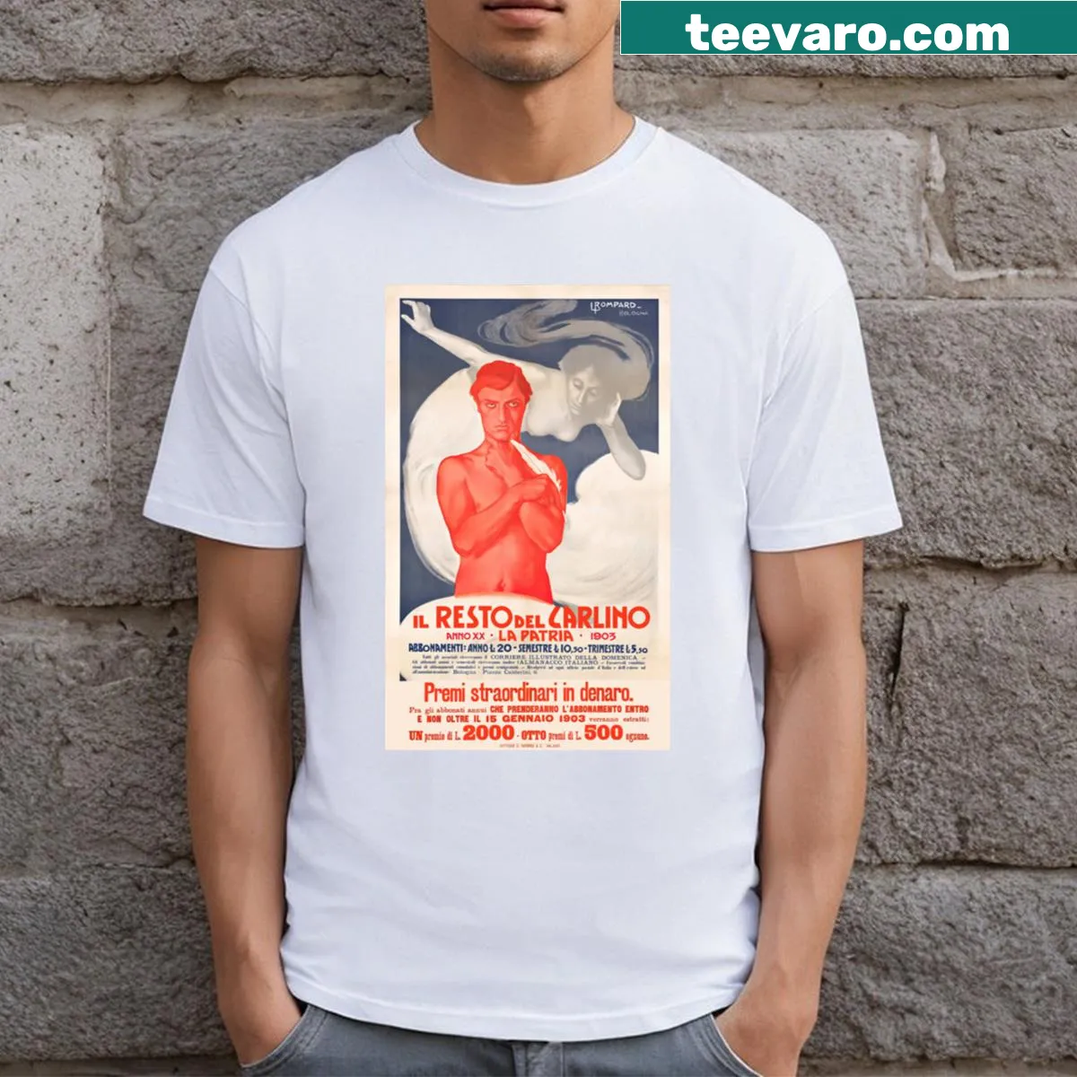 Il Resto Del Carlino text graphic t-shirt — on a men's t-shirt