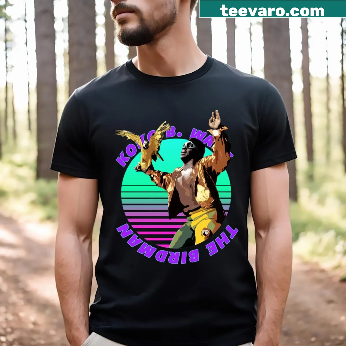 Minimalist T-shirt featuring the phrase 'Koko B' — on a men's t-shirt