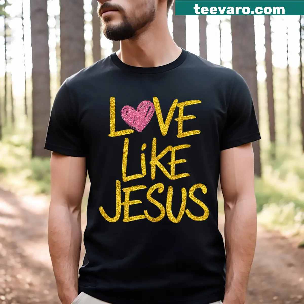 Inspirational Love Like Jesus t-shirt for kids with text design — on a men's t-shirt