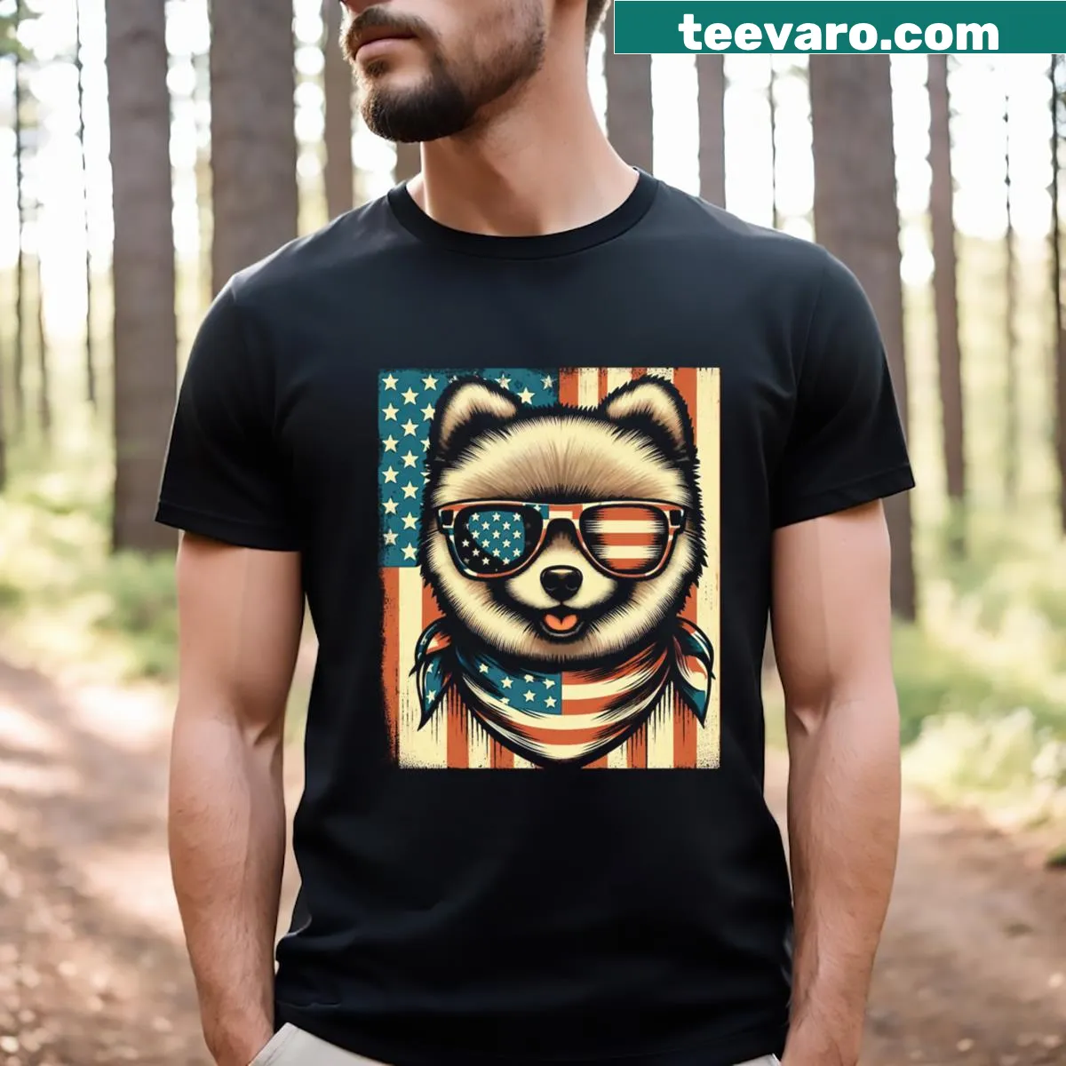 Pomeranian graphic with USA flag for dog lovers. — on a men's t-shirt