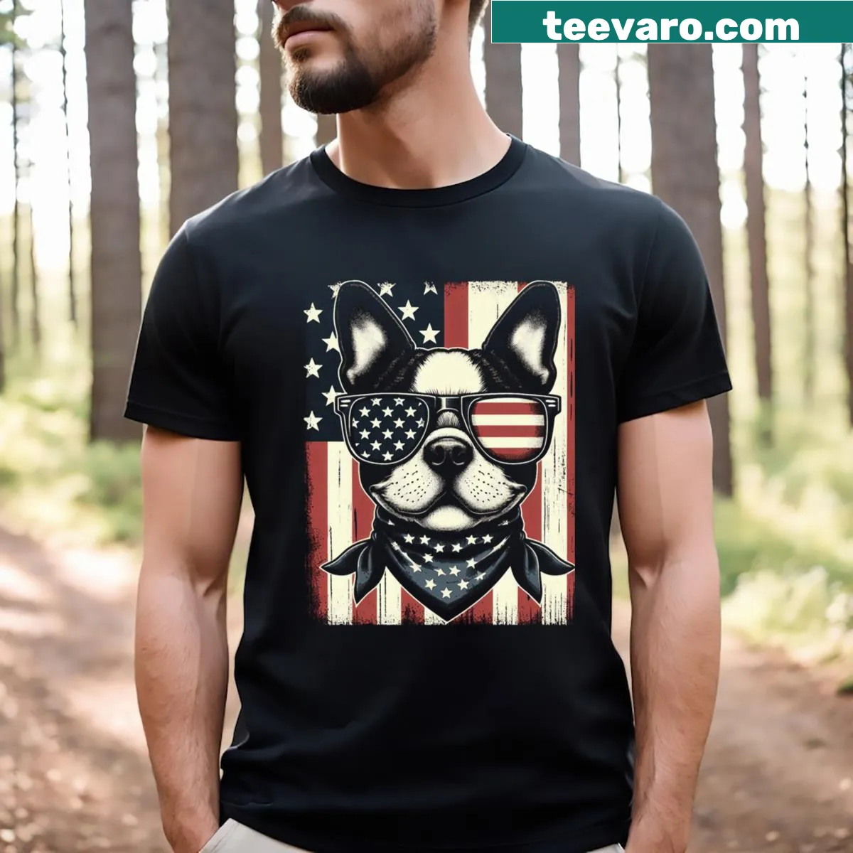 Funny terrier shirt with USA flag and humorous text for dog lovers — on a men's t-shirt