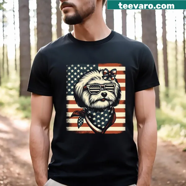 Havanese dog graphic with USA flag for pet owners.