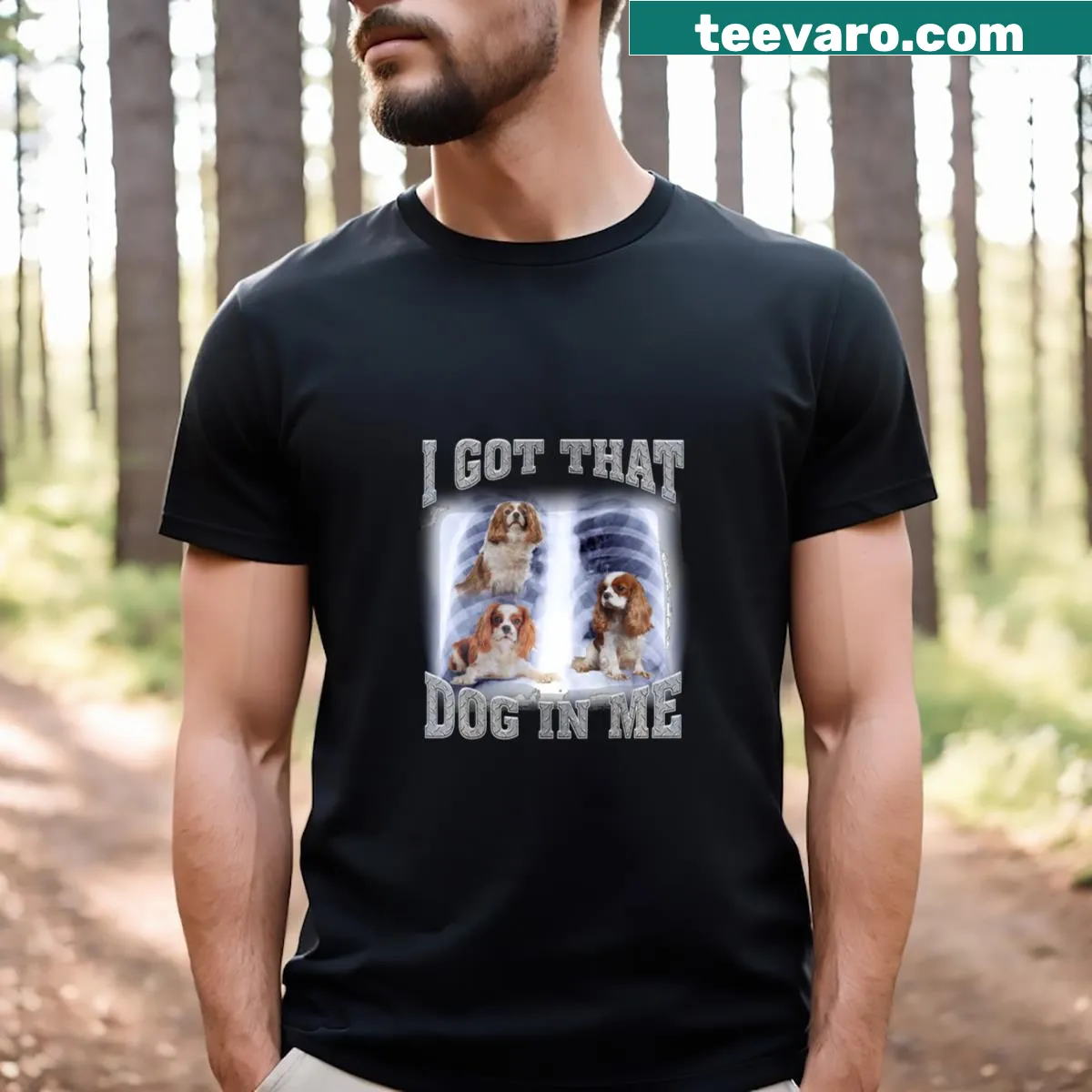 Funny gym t-shirt with an X-ray meme featuring a Charles Spaniel — on a men's t-shirt