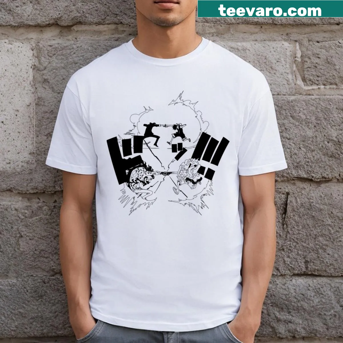 Illustration of Mugiwara vs Cipher Pol 0 on t-shirt — on a men's t-shirt