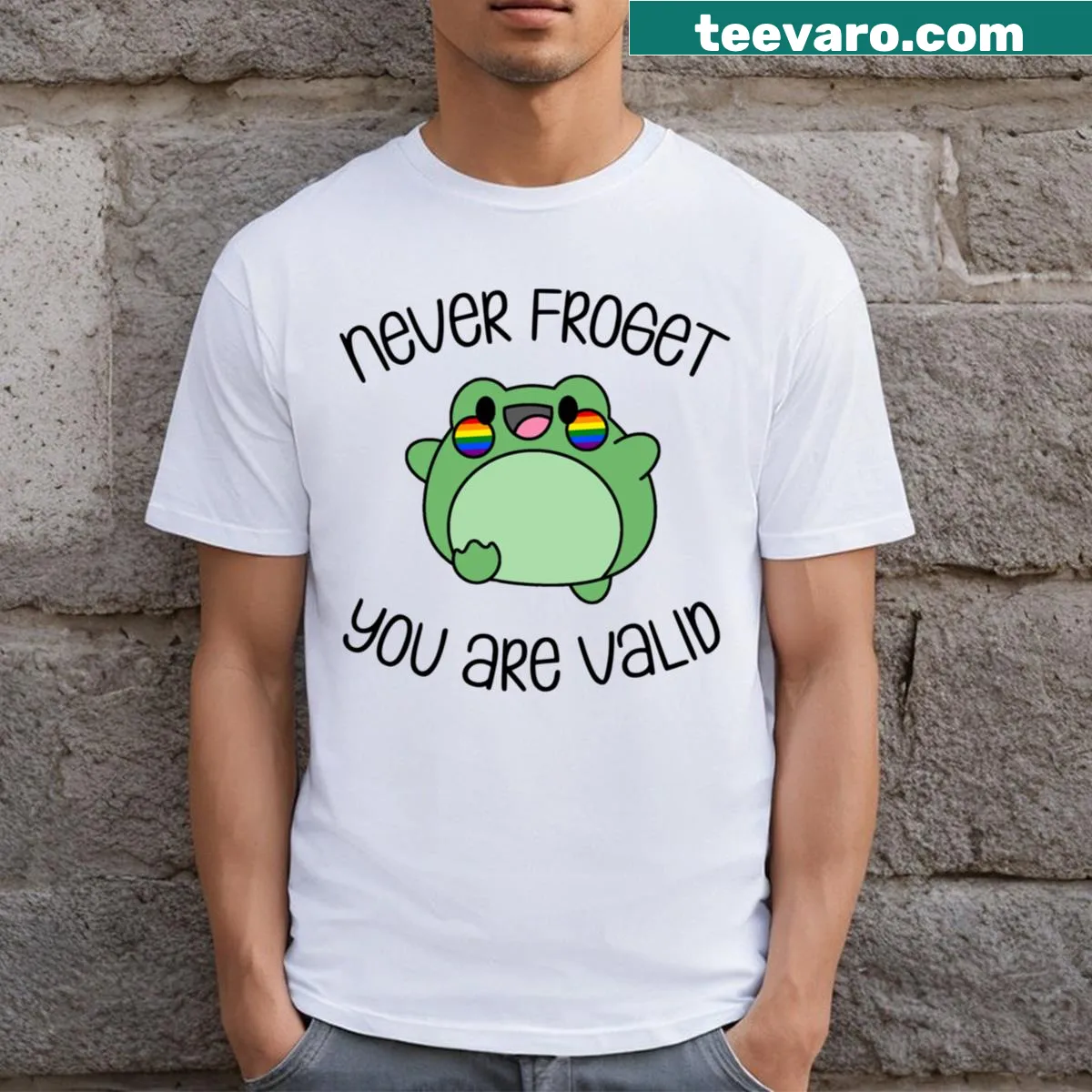 Rainbow Pride T-shirt with inspirational message graphic. — on a men's t-shirt