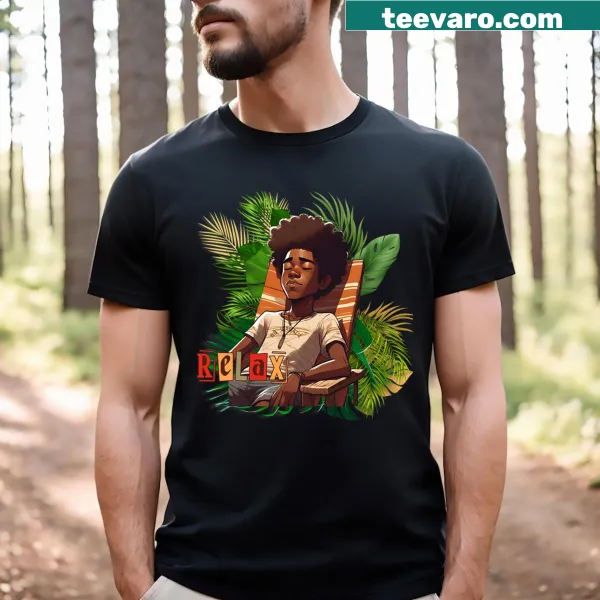 Relax design t-shirt promoting a carefree attitude.
