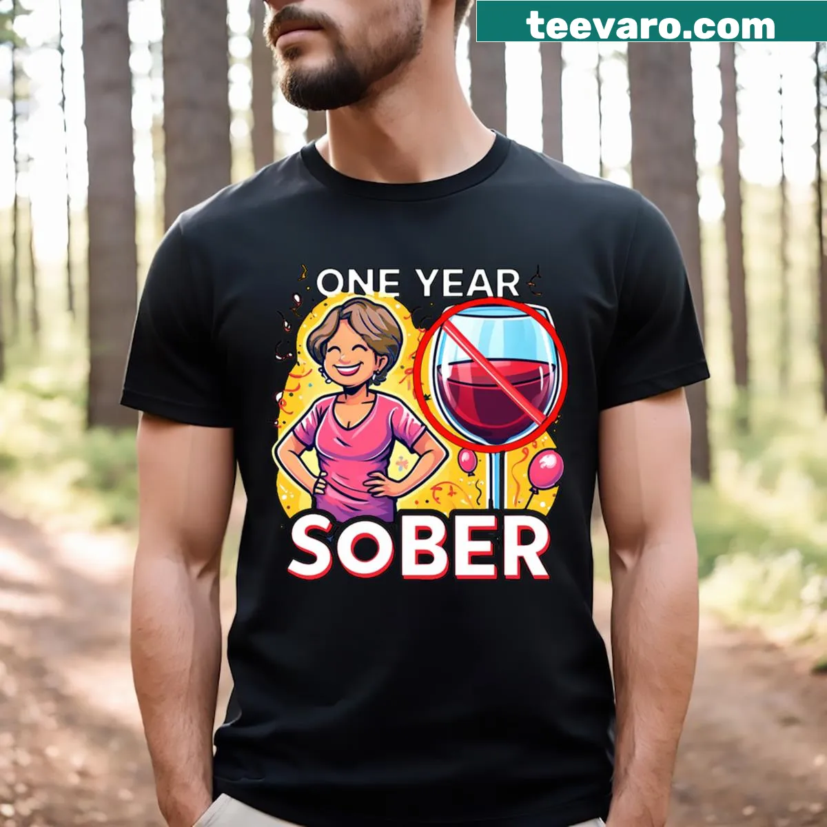 Inspirational t-shirt celebrating one year of sobriety — on a men's t-shirt