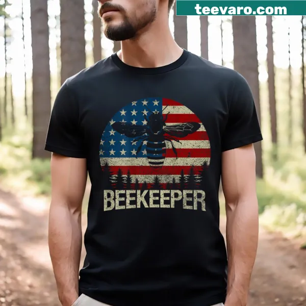 Illustration of a beekeeper with the American flag on a t-shirt