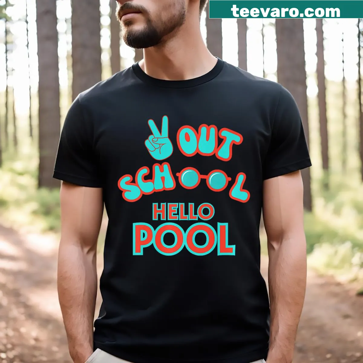 Cheerful typography T-shirt celebrating summer break — on a men's t-shirt