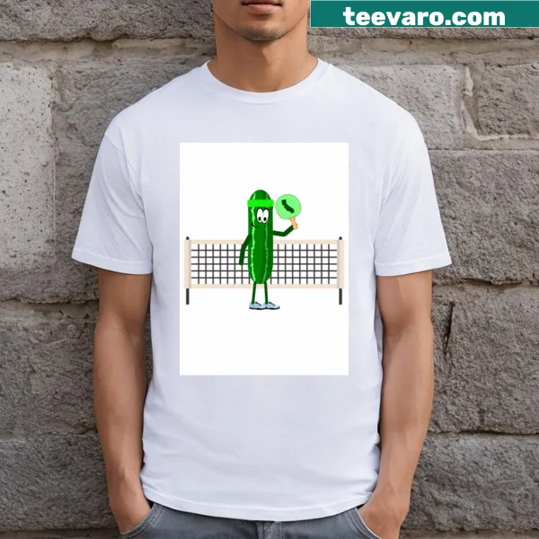 Pickle Playing Pickleball T-shirt with playful pickle graphic