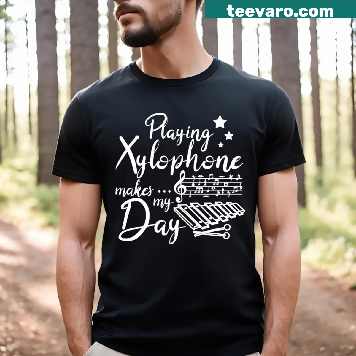 Playing Xylophone Makes My Day T-shirt with cheerful text — on a men's t-shirt