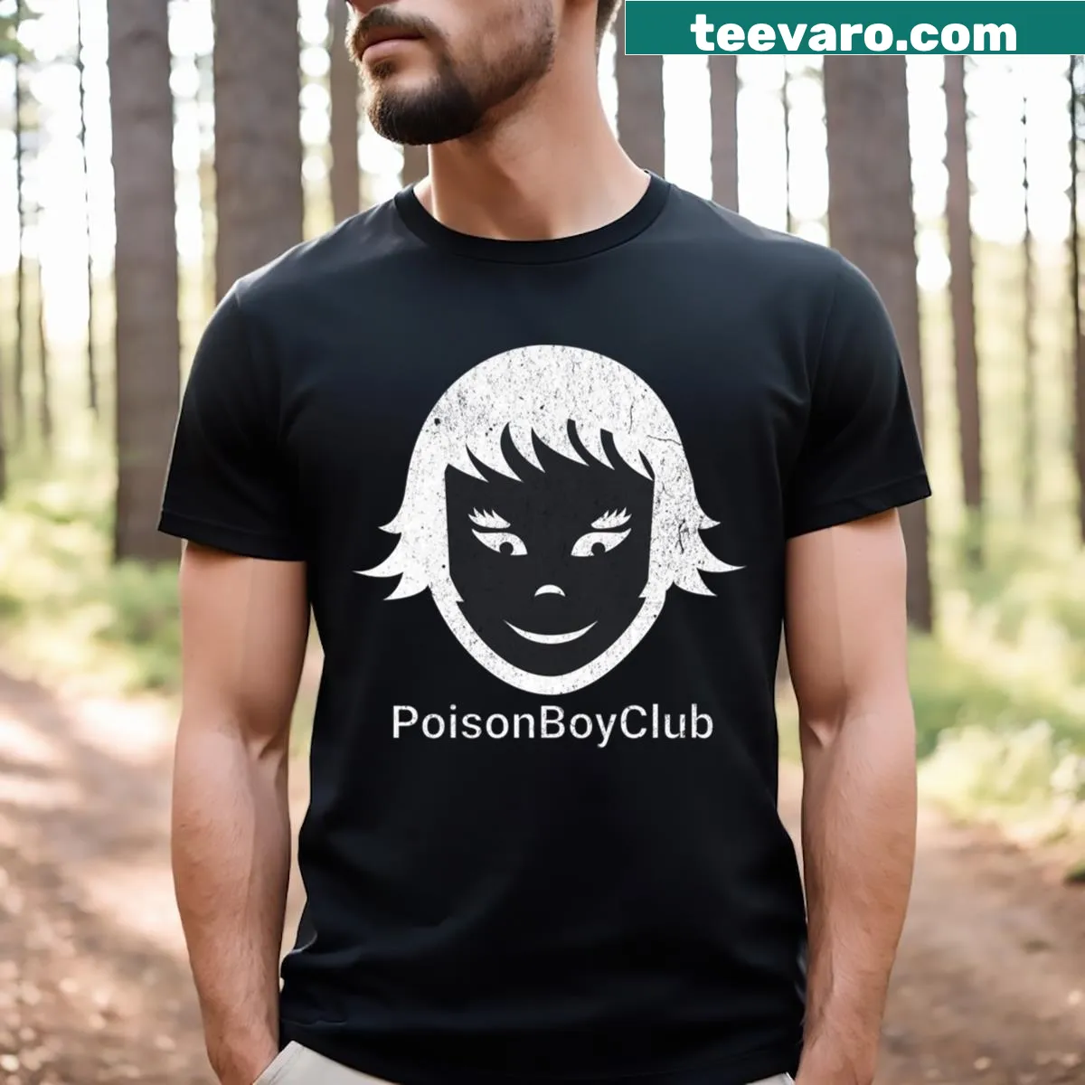 Poison Boy Club Face Band Logo T-shirt with band logo design — on a men's t-shirt
