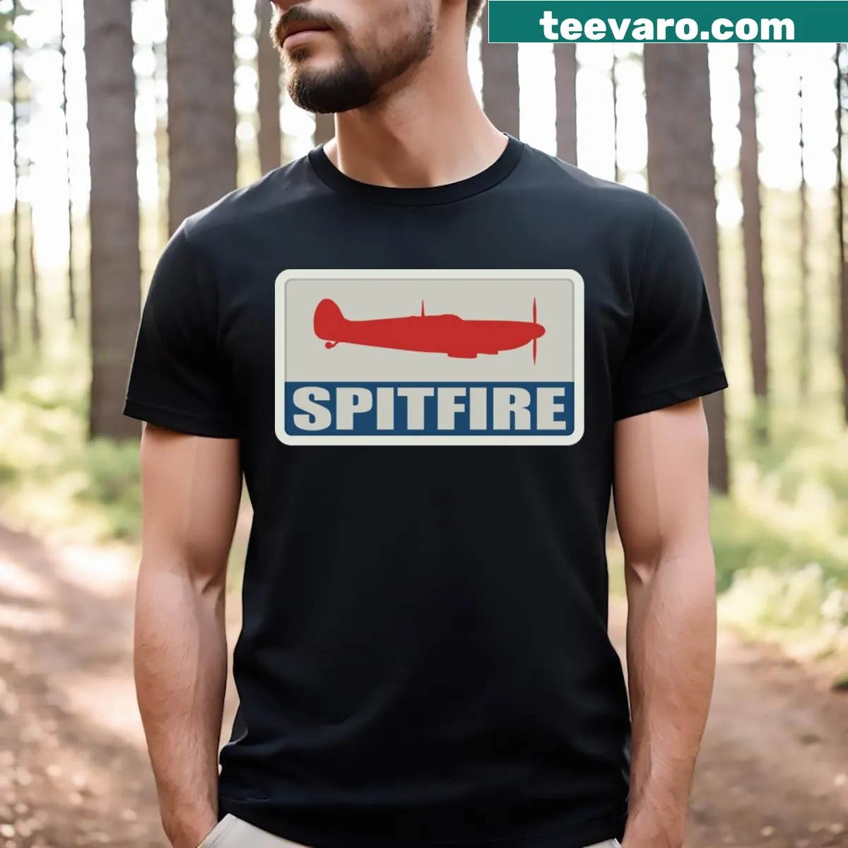 T-shirt with an illustration of the Raf Spitfire aircraft — on a men's t-shirt