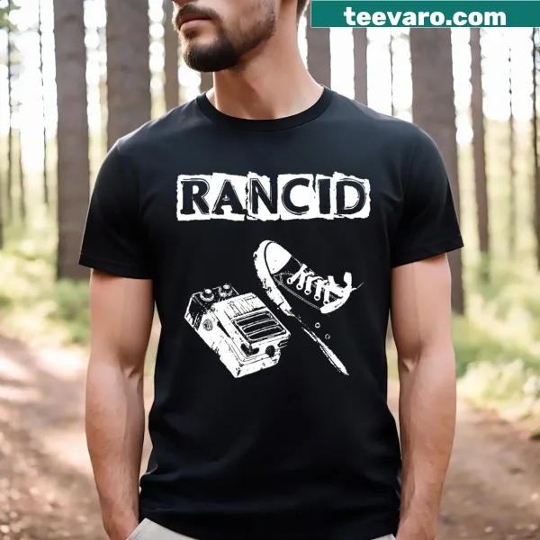 Distressed Rancid t-shirt with iconic punk rock imagery.
